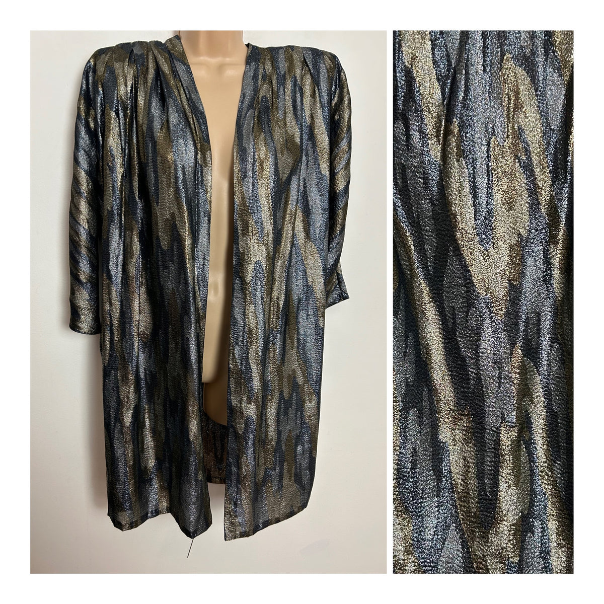 Vintage 1980s VOGUE HAUTE COUTURE Up To Size 16 Dark Silver & Gold Lurex Open Fronted Cover Up