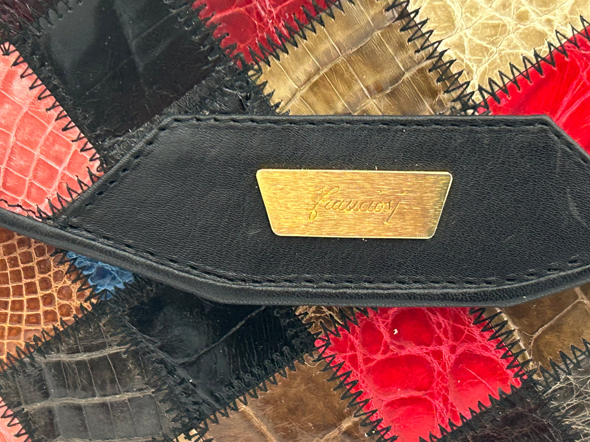 Vintage 1980s Black & Multicolour Patchwork Effect Shoulder Bag
