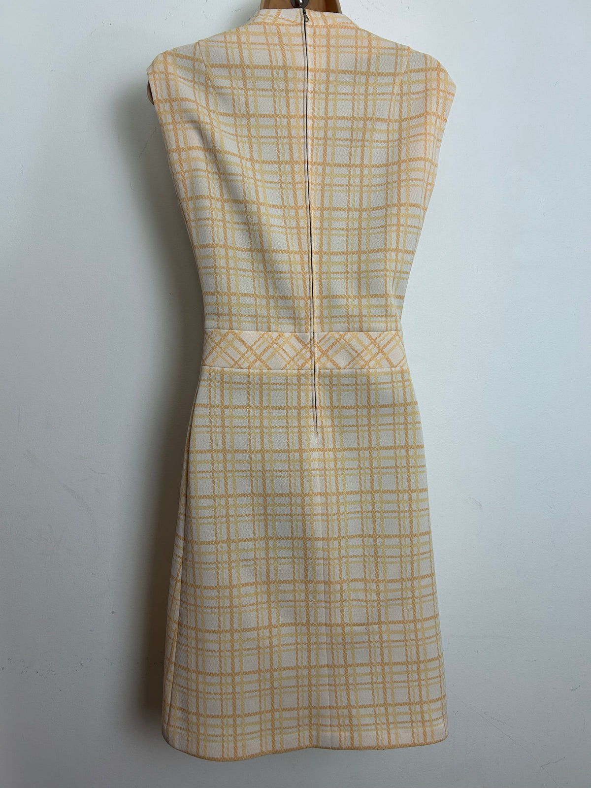 Vintage 1960s Size 12 Cream & Pale Mustard Tones Check Print Mod Dress