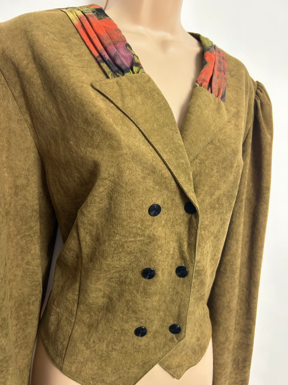 Vintage 1980s Size 14 Brown Double Breasted Moleskin Feel Blouse