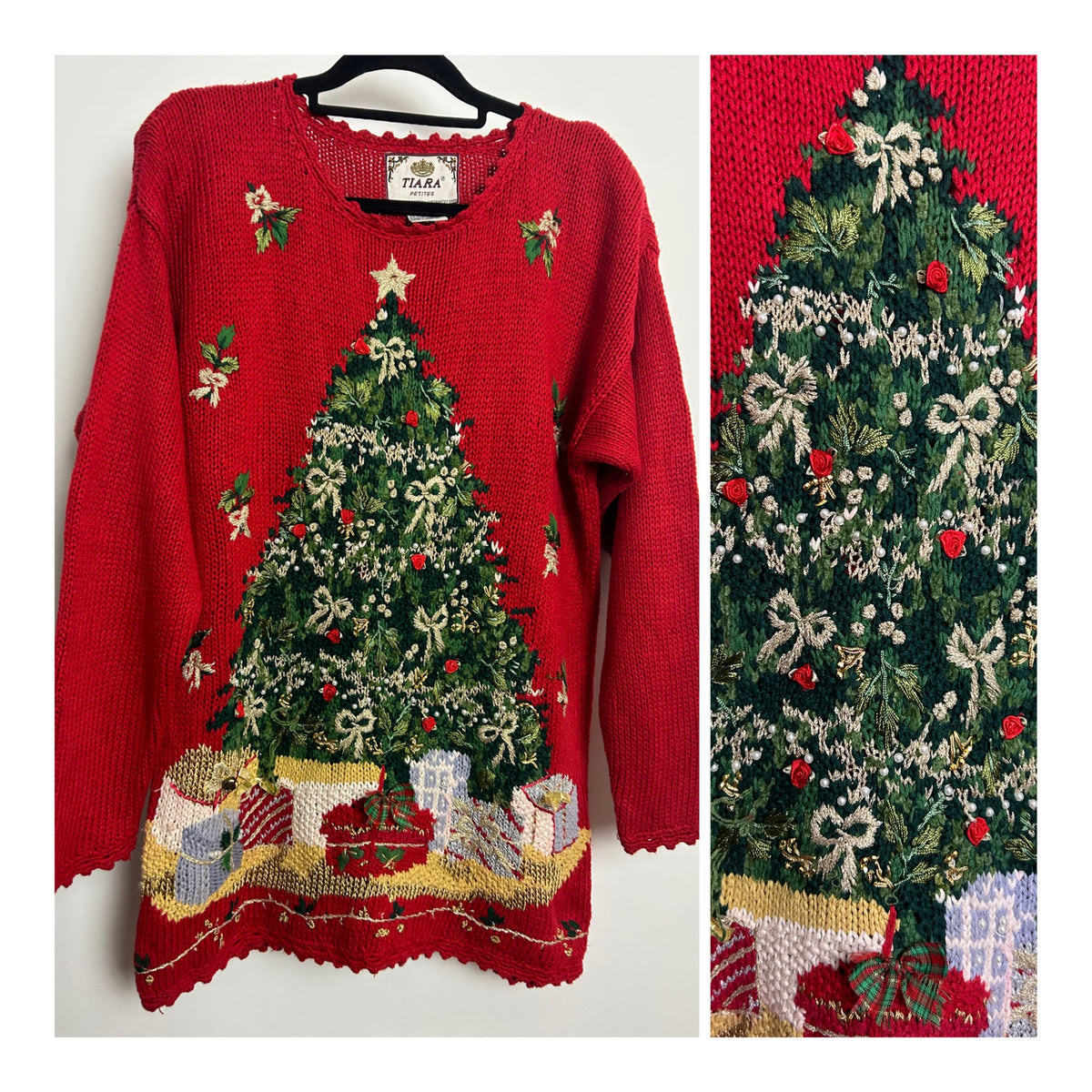 Vintage 1998 TIARA Petites Size M 12-14 Traditional Red Festive Christmas Tree Novelty Jumper