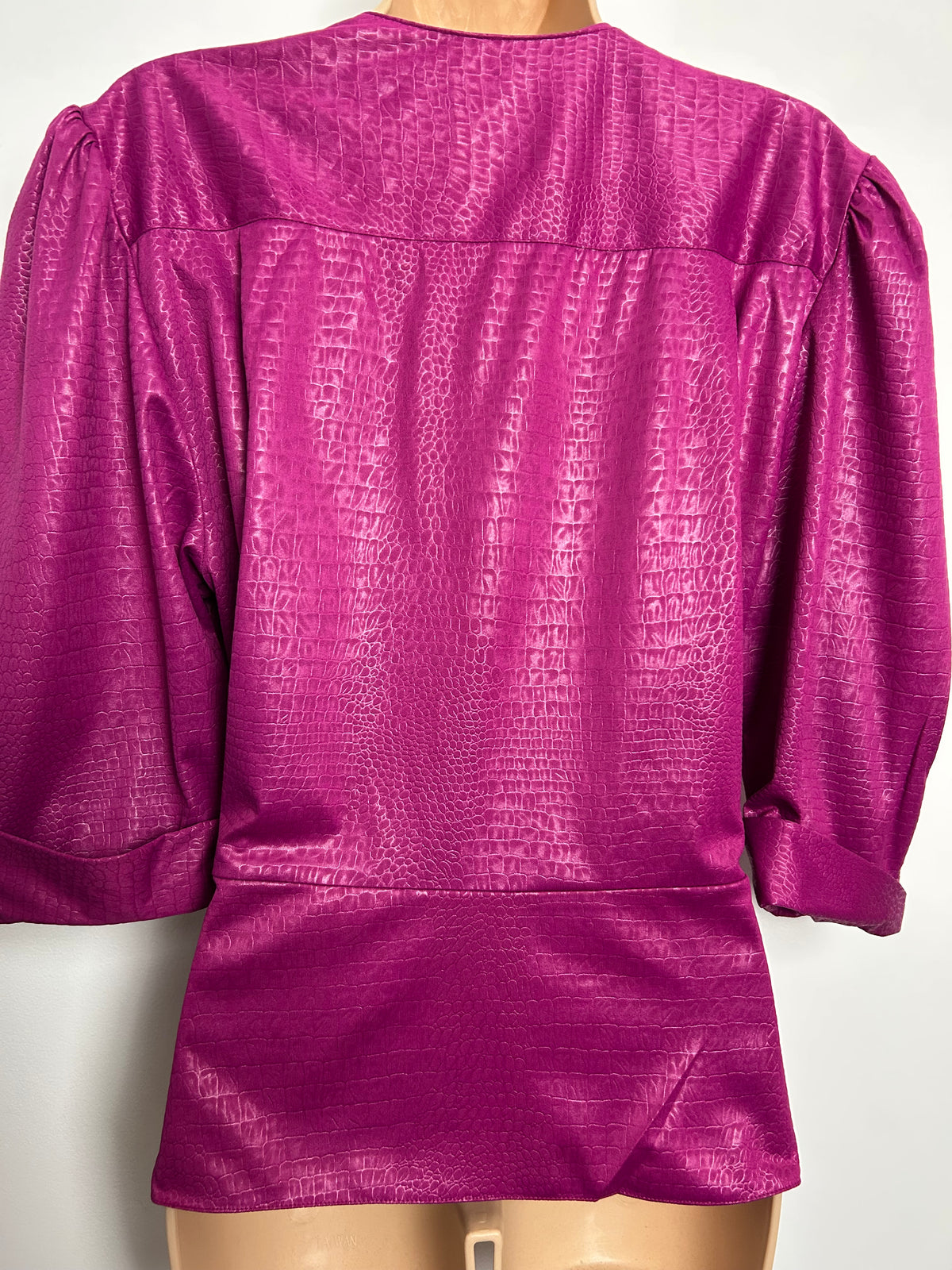 Vintage 1980s C&A Size 12 Fuchsia Pink Mock Reptile Print Peplum Wrap Blouse/Top