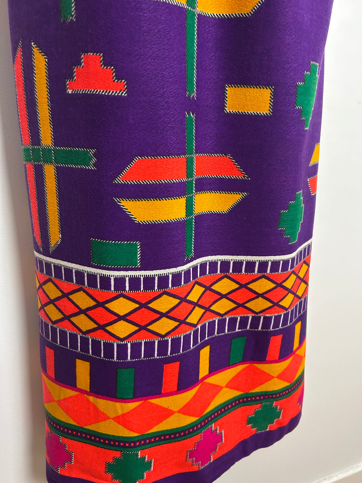 American Vintage 1970s BOBBIE BROOKS Size 8 Purple Mustard Red & Green Abstract Print Maxi Dress