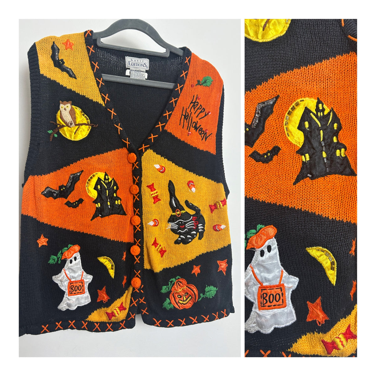 American Vintage Size M (12-14) Fab Halloween Applique Embroidered Novelty Print Sweater Vest