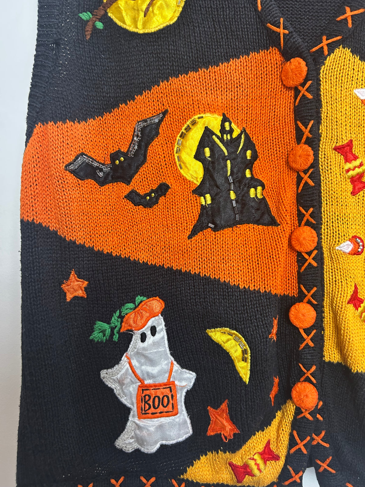 American Vintage Size M (12-14) Fab Halloween Applique Embroidered Novelty Print Sweater Vest