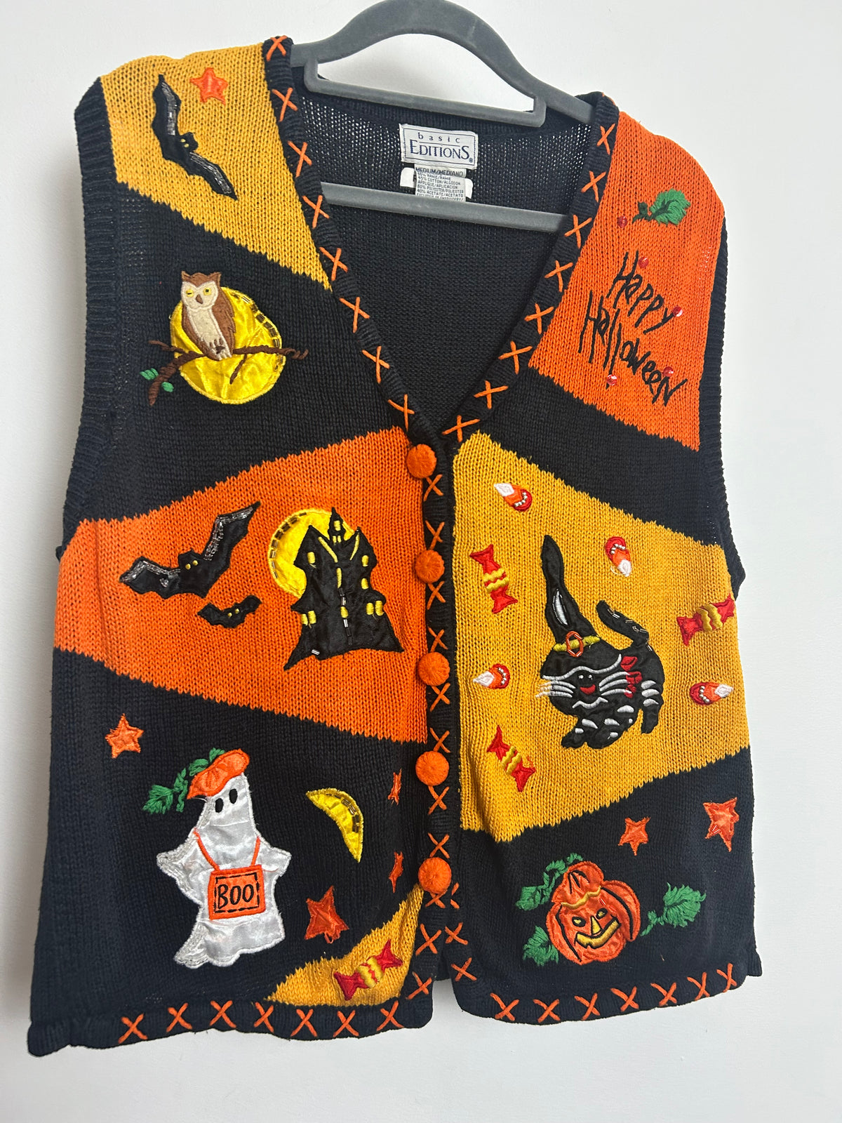 American Vintage Size M (12-14) Fab Halloween Applique Embroidered Novelty Print Sweater Vest