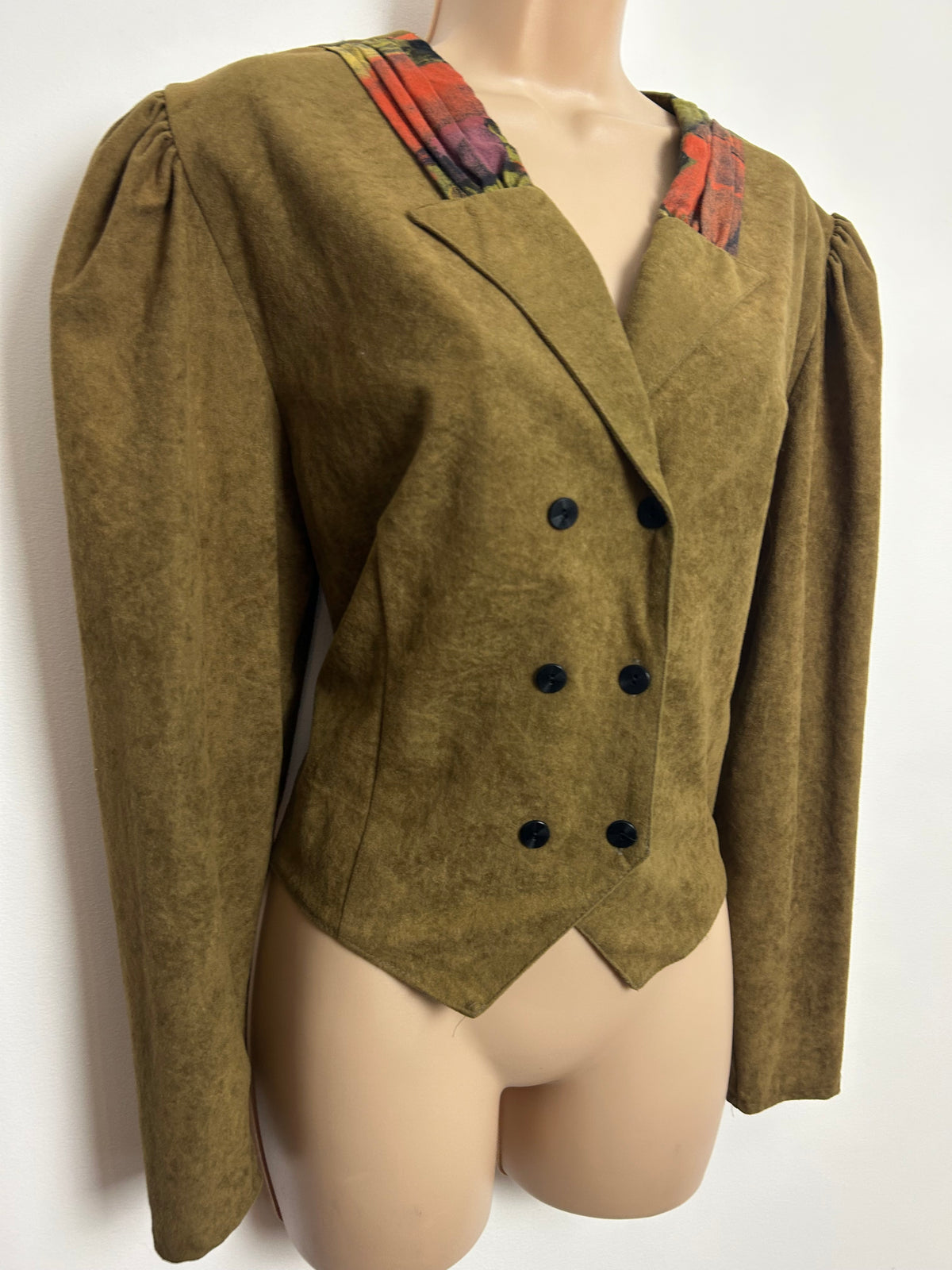 Vintage 1980s Size 14 Brown Double Breasted Moleskin Feel Blouse