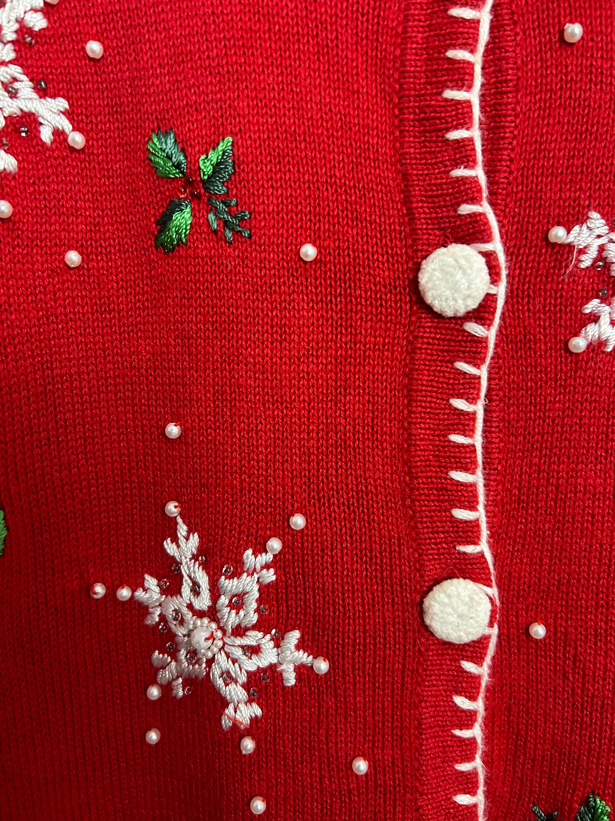 Vintage 1990s Size 16-18 Red Festive Snowman Applique Xmas Novelty Christmas Cardigan