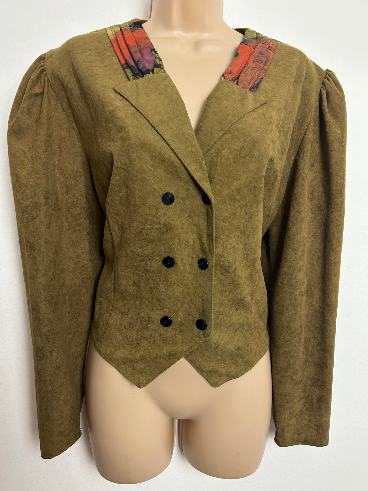 Vintage 1980s Size 14 Brown Double Breasted Moleskin Feel Blouse