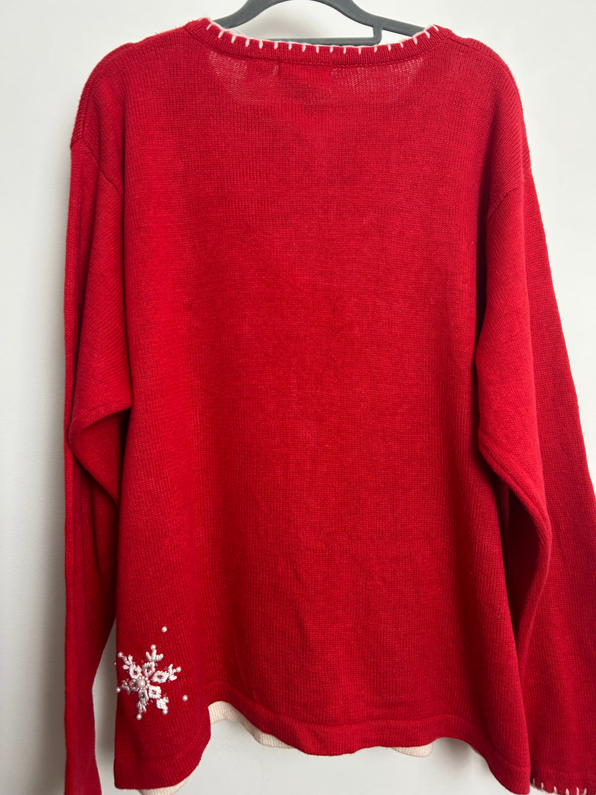 Vintage 1990s Size 16-18 Red Festive Snowman Applique Xmas Novelty Christmas Cardigan