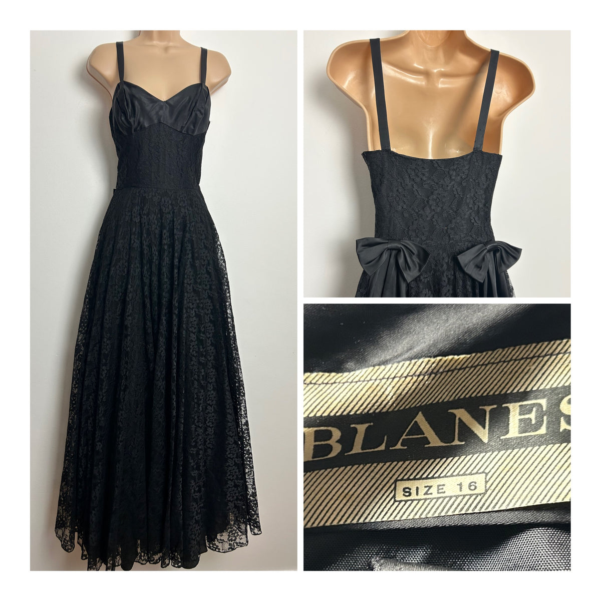 Vintage Late 1950s BLANES Size 8 Beautiful Lace Bow Back Detail Evening Occasion Ballgown